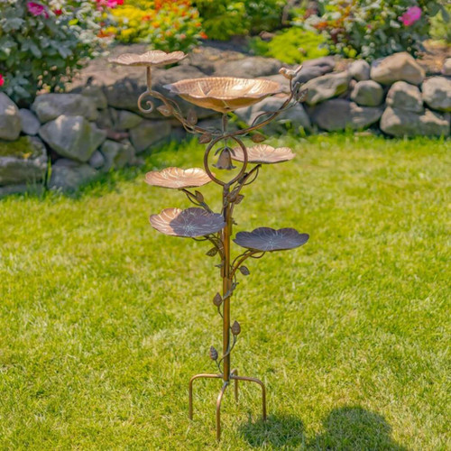 Zaer 44.5" Tall Multi-Tier Blossom Shaped Iron Birdbath Garden Stake "Camellia" Zaer 44.5" Tall Multi-Tier Blossom Shaped Iron Birdbath Garden Stake "Camellia"
