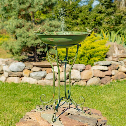 Zaer 31" Tall "Two Birds" Iron Birdbath with Verdi Green Finish