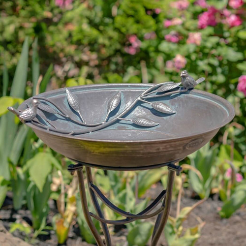Zaer 31" Tall "Two Birds" Iron Birdbath with Antique Bronze Finish