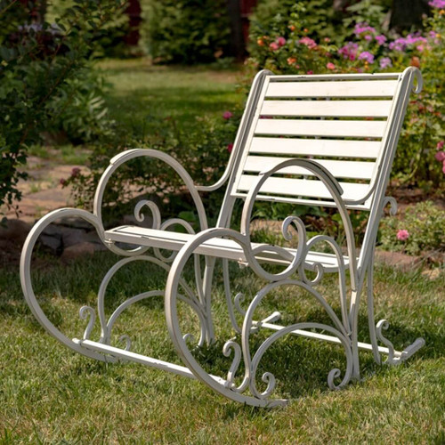 Zaer Monte Carlo Iron Rocking Arm Chair in Antique White Zaer Monte Carlo Iron Rocking Arm Chair in Antique White