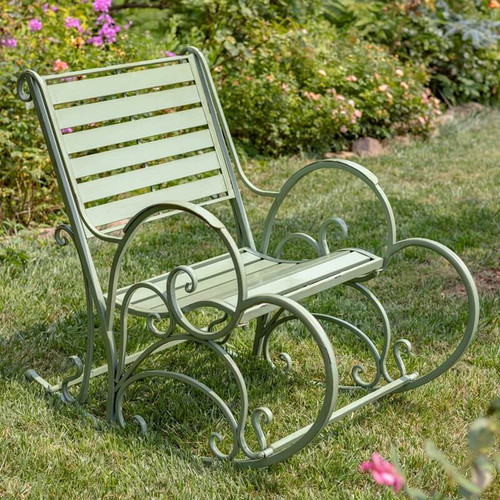 Zaer Monte Carlo Iron Rocking Arm Chair in Antique Green