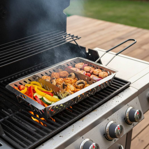 Proud Grill UltraVersatile Stainless Steel Grill Basket Detachable Handle & Movable Dividers