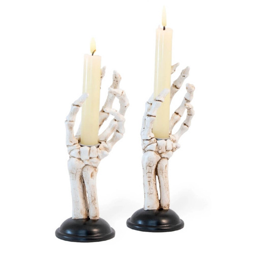 Boston International 8" Tall Skeleton Hand Halloween Taper Candle Holders, Set of 2
