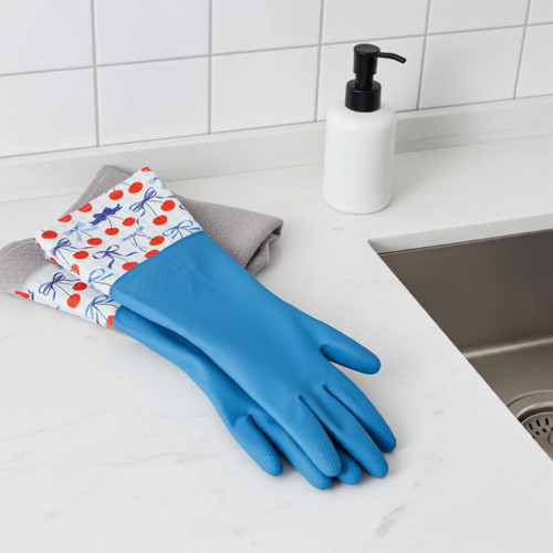 Core Home Cuffed Latex Cleaning & Dishwashing Gloves, Blue Cherry