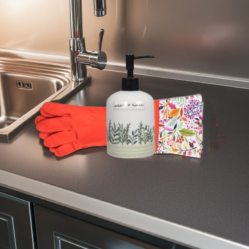 Core Home Cuffed Latex Cleaning & Dishwashing Gloves, Red Plants