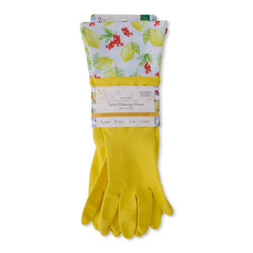 Core Home Cuffed Latex Cleaning & Dishwashing Gloves Lemons, Yellow, 2 pairs