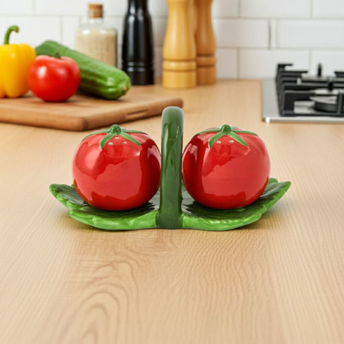 Core Home Salt & Pepper Shakers, Tomatoes with Leaf Tray