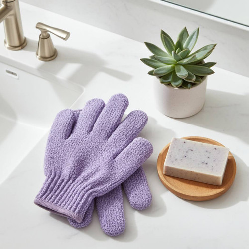 Spa Sister Exfoliating Bathing Gloves, Purple