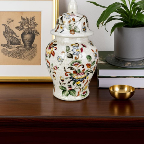 AA Importing 10" Ginger Jar Vase, Floral Design