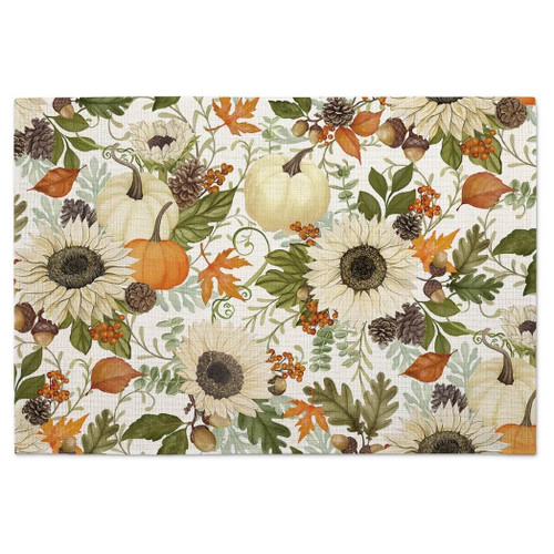 Counter Art Set of 4 Poly-Cotton Blend Fabric Placemats, Farmhouse Fall