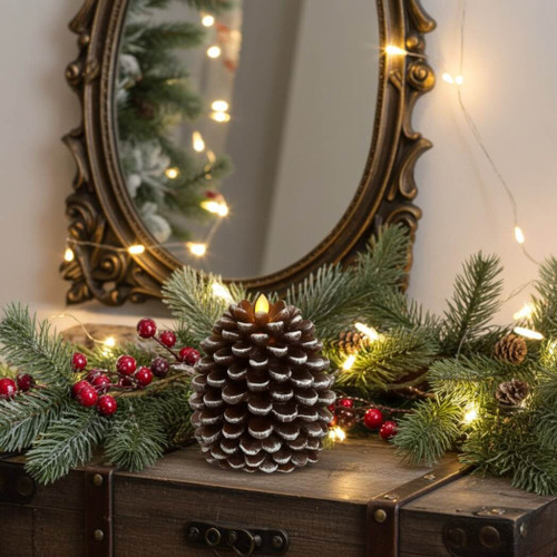 Pavilion 5" Brown Pine Cone Realistic Flame Led Flameless Candle