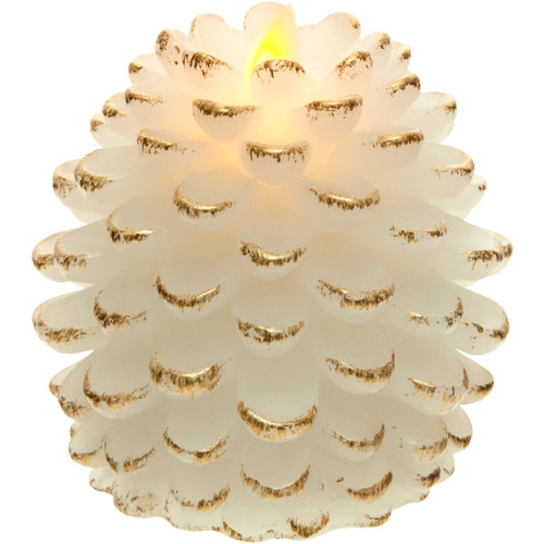 Pavilion 4.25" White Pine Cone Realistic Flame Led Flameless Candle