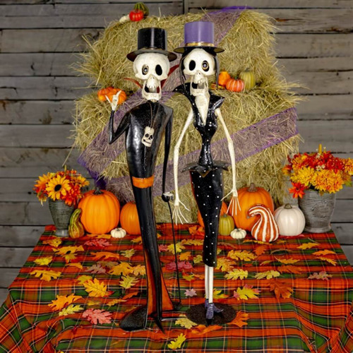Zaer Set of 2 Vintage Horror Noir Metal Skeleton Figurines, "Dr. And Mrs. Cadaver"