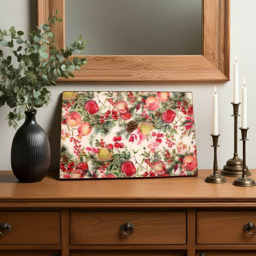 Biccara Handmade Glass Tray- Winter Orchard Rectangle-9x14 Inches