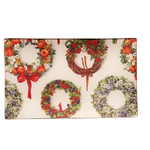 Biccara Handmade Glass Tray- Winter Wreath Rectangle-6x10 inches
