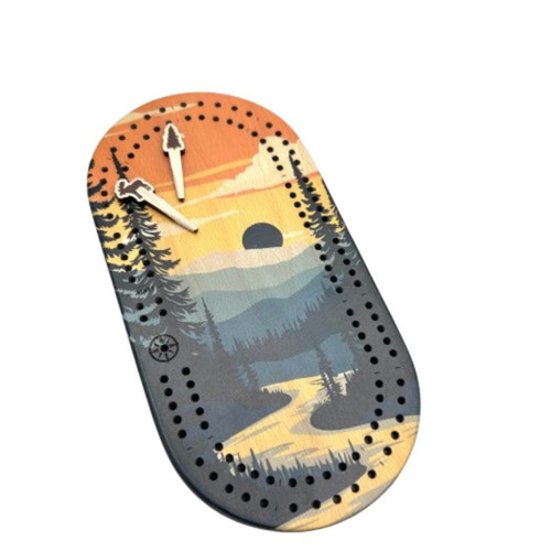 Cast & Carve Mountain Wilderness Mini Travel Cribbage Board and Pegs