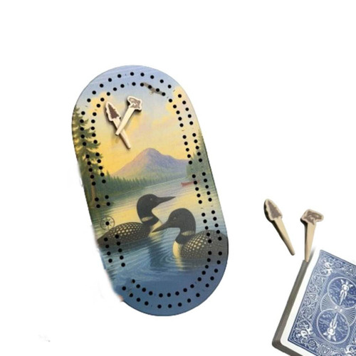 Cast & Carve Loons Wilderness Mini Travel Cribbage Board and Pegs