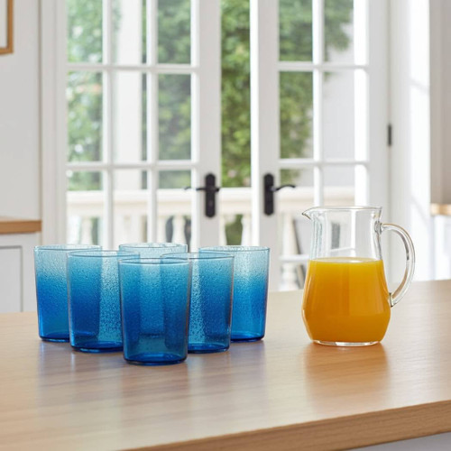 TarHong Oceanic Ombre Acrylic Drinkware, Tumbler/Double Old Fashioned, Blue, Set of 6