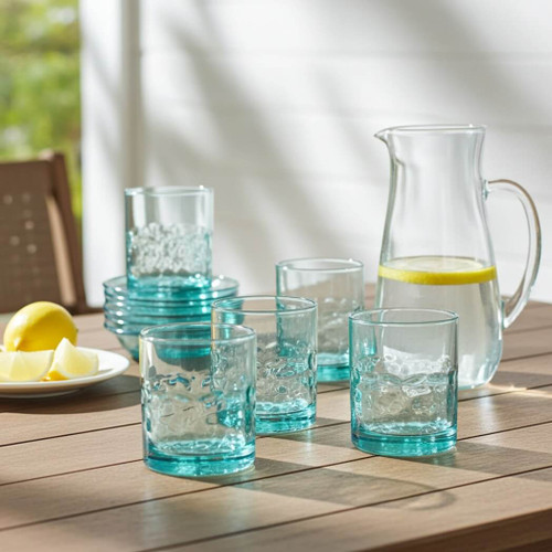 TarHong Cube Acrylic Drinkware, Tumbler/Double Old Fashion, Blue, Set of 6