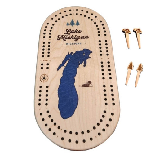 Cast & Carve Loons Lake Michigan Mini Travel Cribbage Board and Pegs
