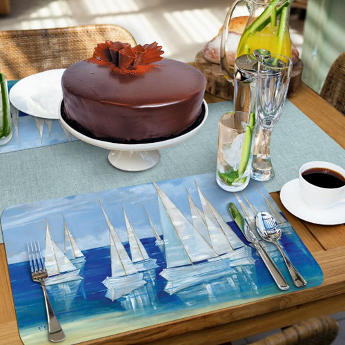 CounterArt Reversible Plastic Placemats, Blanco Beach Sailboats, Set of 4