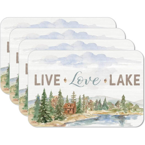 CounterArt Reversible Plastic Placemats, Rustic Lake, Set of 4