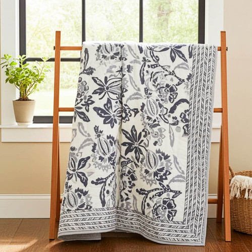 Natural Habitat Hand Block Printed Reversible Queen Quilt, Milkweed