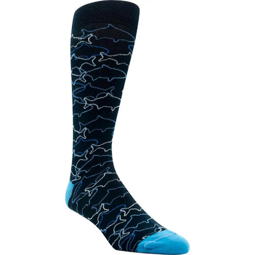 ELL & Atty Premium Men's Mid-Calf Socks - Shark Outline, Navy