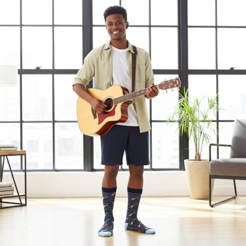 ELL & Atty Premium Men's Mid-Calf Socks - Guitar, Navy