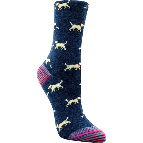 ELL & Atty Premium Women's Crew Socks - Dog & Bone, Blue