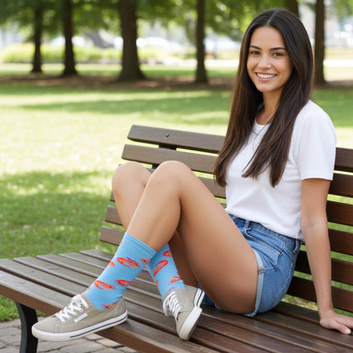 ELL & Atty Premium Women's Crew Socks -Shrimp, Blue