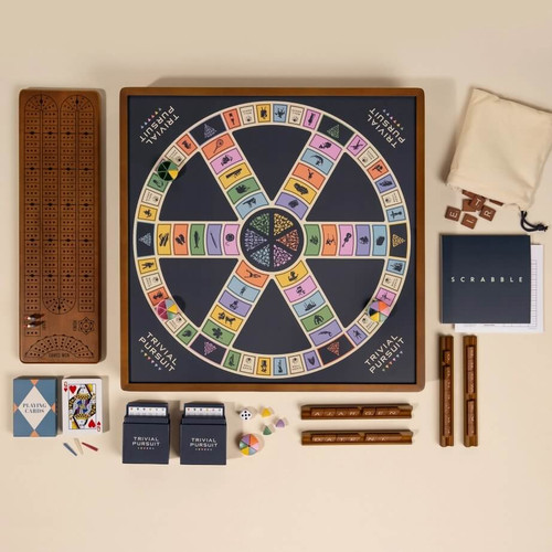 WS Game Company 3-in-1 Game Collection: Scrabble, Trivial Pursuit & Cribbage