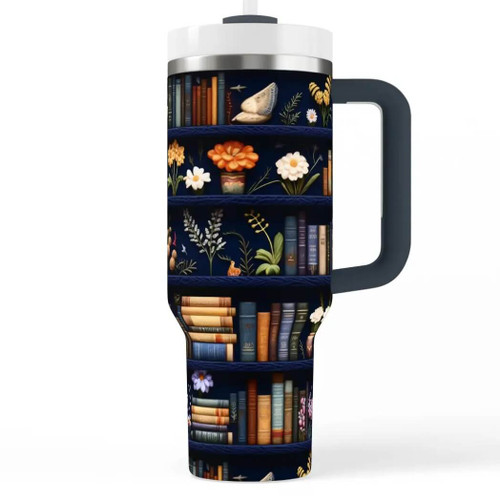 June Apothicarie Blue Floral Bookshelf 40 oz Insulated Handle Tumbler
