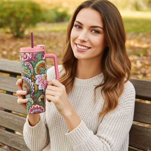 Vera Bradley Stainless Steel 40 oz. Tumbler, Leaf Me Not Paisley