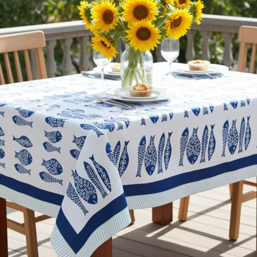 Sevya Fish Tablecloth, 60 x 90 inches