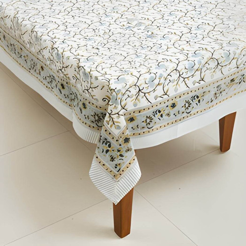 Sevya Silver Floral Tablecloth, 60 x 90 inches
