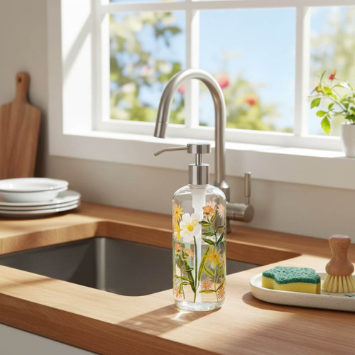 Now Designs by Danica Bees & Blooms Glass Soap Pump