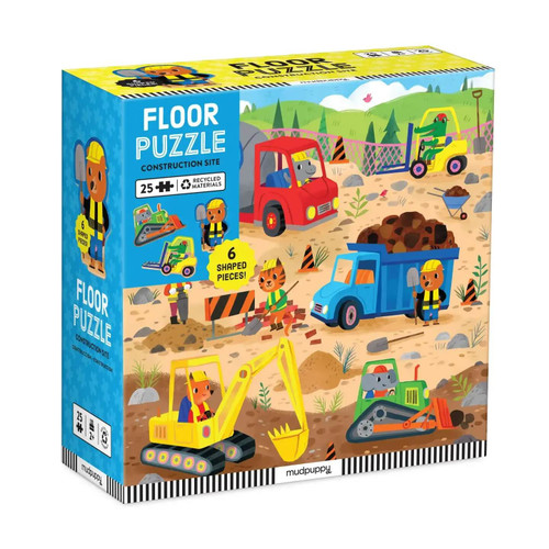 Mudpuppy's Construction Site 25-Piece Floor Puzzle with Shaped Pieces