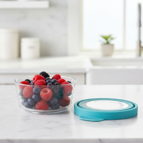 Anchor Hocking 2 Cup Round True Seal Storage Container, Mineral Blue