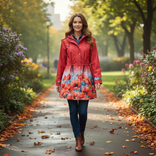 Galleria Raincoat Stained Glass Poppies, Red