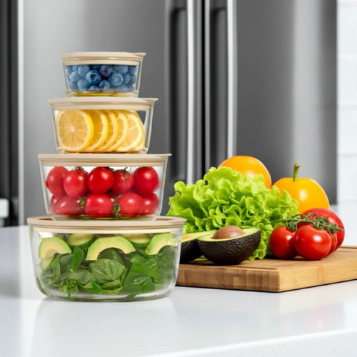 Glass Storage Container Set, with Lids, Set of 4, Round