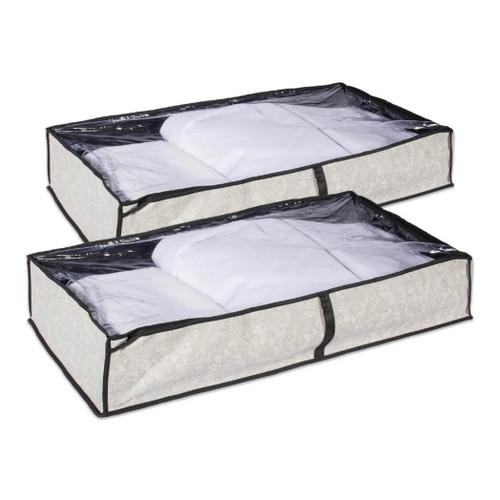 DII Under-the-Bed Damask Soft Storage Bins (Set of 2), 40 X 18 X 6 inches