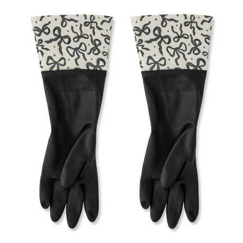 Core Home Cuffed Latex Cleaning & Dishwashing Gloves Bows, Black
