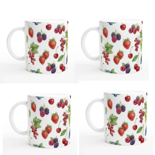Summer Berries Ceramic Mugs Set of 4