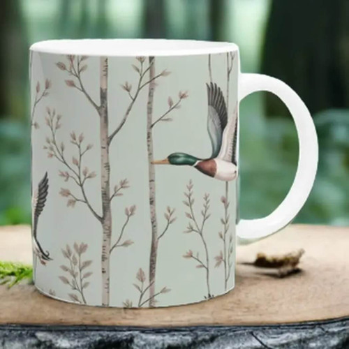 Flying Ducks Woodland Scene Ceramic Mug