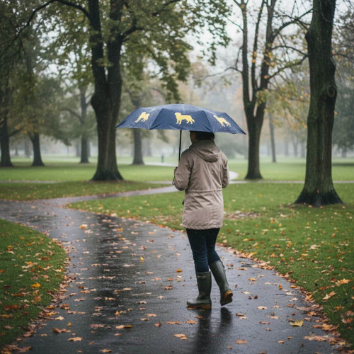 Golden Retriever Collapsible Auto-Open Umbrella, Navy