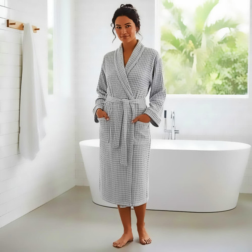 TQUIL Waffle Gofret Robe, 100%  Cotton, Unisex Robe, Gray