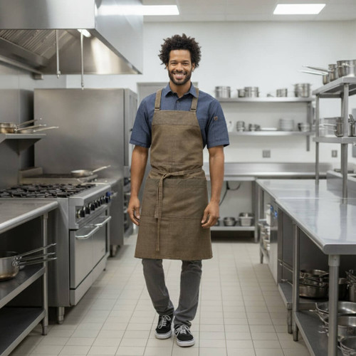 Chef Works Unisex Uptown Cross-Back Bib Apron -  Taupe
