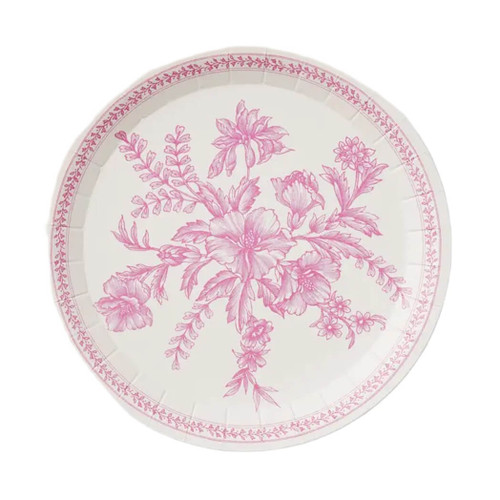 Coterie Small French Toile Plates, Pack of 10, Pink & White, 7.25"
