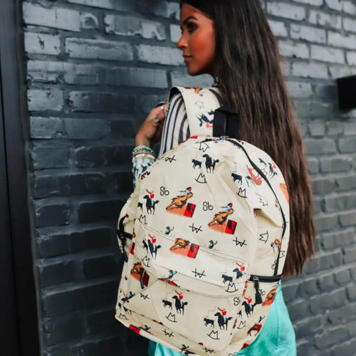 Front Porch Vintage Cowboy Backpack, Full Size 18.5 x 11.5", Beige